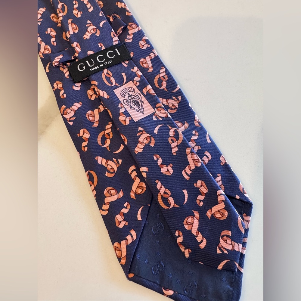 Gucci Navy Silk Necktie Ribbon Equestrian Nautical Motif Made in Italy 3.75 x60” - Picture 4 of 7
